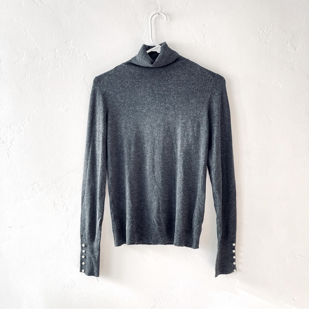 Zara Knit Gray Turtleneck with Pearl Sleeves